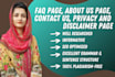 write faqs, about us, contact us, privacy policy, disclaimer page for you