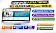 customize astra theme,fix header menu and footer
