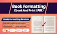 do book formatting, ebook formatting, and layout design