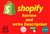 import bulk reviews for shopify and writing descriptions
