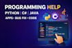 do python c sharp java cpp programming project desktop application coding task