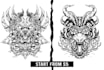 draw japanese black and white horror, dark art illustration