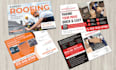 design postcard, flyer for roofing, moving, pressure washing, lawn care, damage