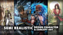 draw character and concept art with semi realistic style