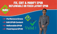 fix edit epub to remove errors, create reflowable epub, fixed layout epub