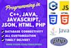 be cpp, java, javascript, json, CSS, HTML, PHP, python project task helper