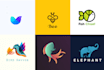 create unique minimal bird, fish, pet and animal logo