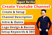 do youtube channel creation with logo, banner, intro, outro, SEO
