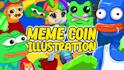 draw cartoon illustrations meme coin art, any character art with background