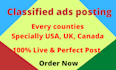 give 100 classified ads post, clarified, social media post, seo  in the USA