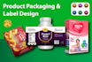 design product packaging and product label with 3d mockup