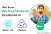 develop front end websites in react js, redux, and hooks