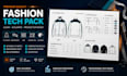 create a professional fashion tech pack with flat sketch