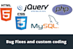 fix html, css, php, js, jquery bug issues