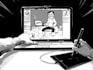 draw black and white funny cartoon illustration