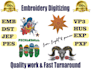do embroidery digitizing service in dst, pes, hus, vp3, jef