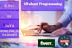 do programming  tasks of language cpp, c sharp,  java,html,css and database