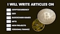 write articles on crypto, blockchain gaming, nfts, defi, and personal finance