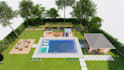 design and render backyard front landscape, garden, pool, patio, park