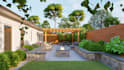 3d landscape, backyard, garden design with 3d render