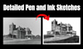 draw a detailed pen and ink sketch of building or house