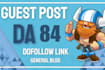 guest post da84 dofollow backlinks with unique article