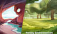 create a fantasy environment and landscape illustration for games