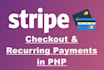 integrate stripe checkout, recurring payment in PHP website