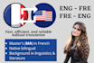 translate proofread english to french and french to english