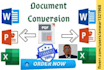 convert  PDF, word, excel, jpeg, and google docs manually