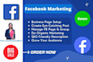 do a facebook page or group setup, create posts, manage and do marketing