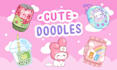 draw cute kawaii doodles, stickers illustrations