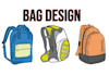 design backpack, hand bag, luggage bag