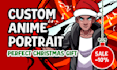 make a custom anime illustration for a christmas gift sale