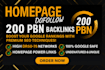 boost rankings with 200 homepage SEO backlinks da 50 to 70
