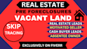 povide real estate residential vacant land pre foreclosures with skip tracing