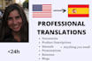 translate english to spanish today
