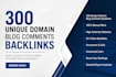 make 300 unique domains blog comment backlinks in high da pa