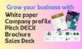 write and design white paper, company profile, and pitch deck