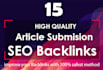 create 15 article submission