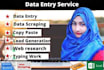 do fastest data entry, web research, copy paste and excel data entry