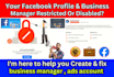 fix ads account and create fresh facebook business manager or ads account