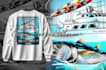 draw fish boat illustration and outdoor t shirt design