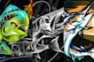draw fish boat and outdoor t shirt illustration