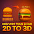 convert 2d logo to 3d   create an attractive icon