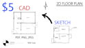 redraw a 2d floor plans in autocad and sketch up from PDF or sketch