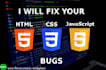 fix bugs, errors of  HTML CSS javascript jquery php in web