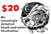 create custom amazing black and white illustration