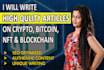 write a well researched crypto contents and articles on nfts, metaverse, bitcoin