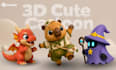 design cute 3d characters and action figures for 3d print in cartoon style